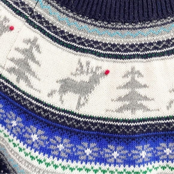 TALBOTS Fair Isle Reindeer Crewneck Sweater Lambswool Blend Size Petite Medium - Picture 5 of 9
